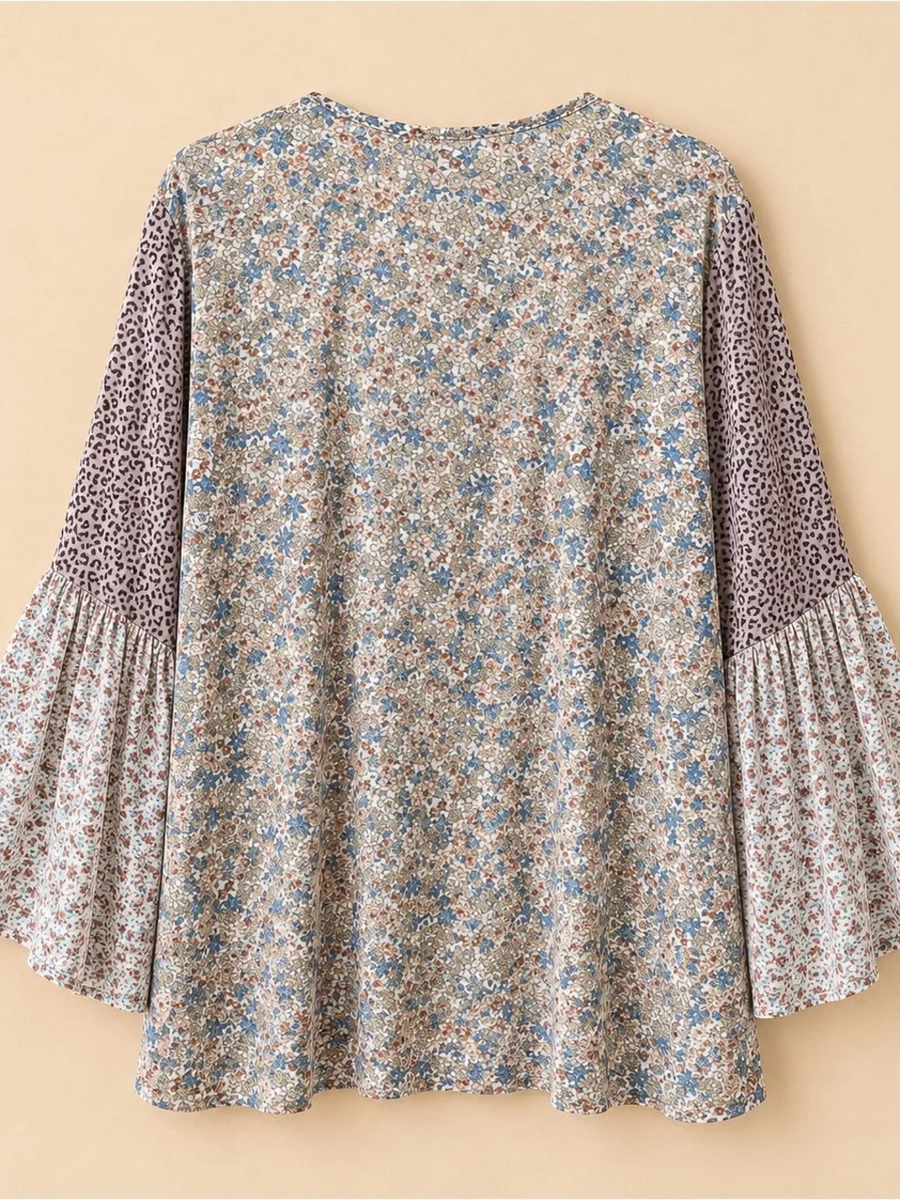 Pink Brown Sheer Bell Sleeve Ditzy Floral Boho Kimono Robe Boho EUC M/L #1474